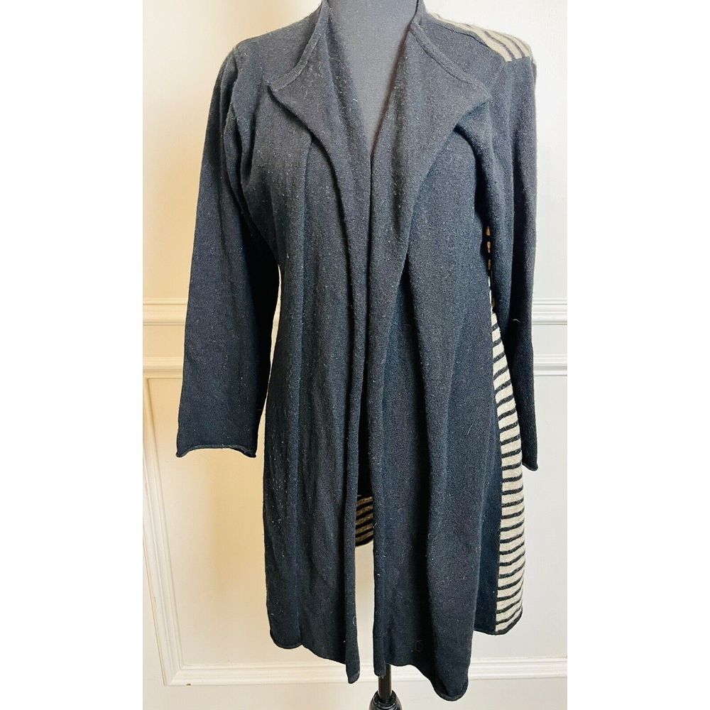 The MASAI Clothing Co Cardigan Women's Black Beige Striped Medium Long Sleeve